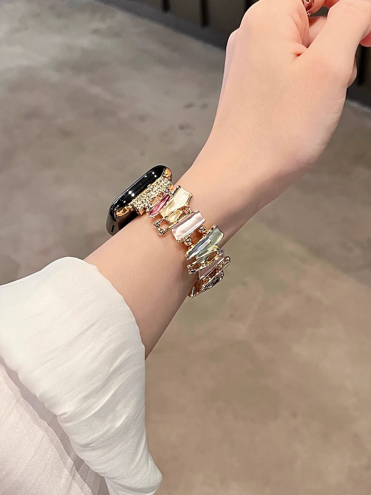 Banda de Metal con lazo elástico para Apple Watch Ultra 10 9 8 7 6 SE 5 4 pulsera de mujer para iWatch 38mm 40 42mm 44mm 46mm 45mm 49mm