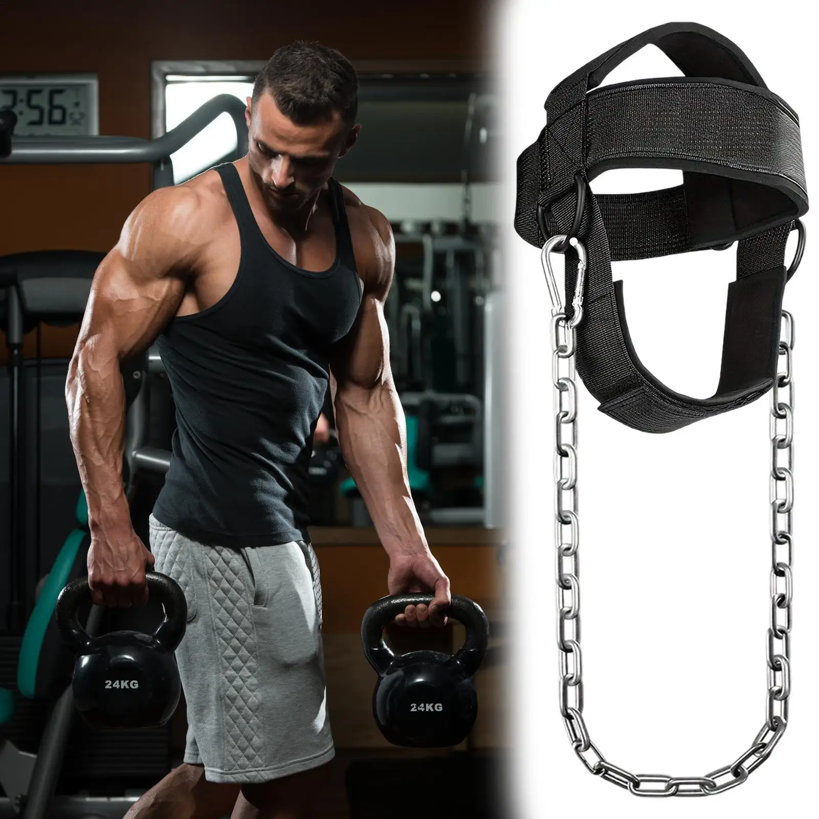 حزام الرأس الرياضي لتدريب الرقبة، حزام منشئ العضلات، جهاز تقوية الرقبة في صالة الألعاب الرياضية المنزلية، أداة مساعدة قابلة للتعديل #4