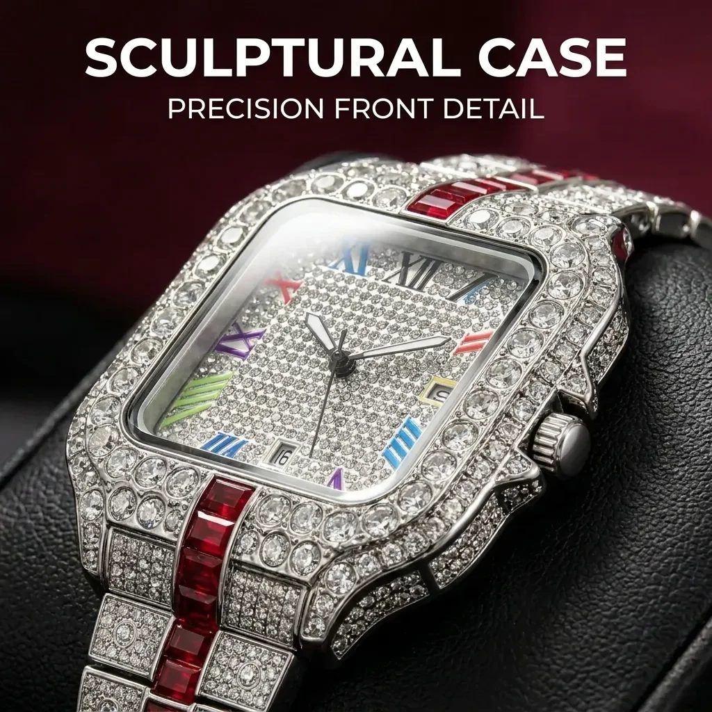 Men's square watch, spliced three-dimensional strap, Roman scale with date dial, suitable for party business daily occasions