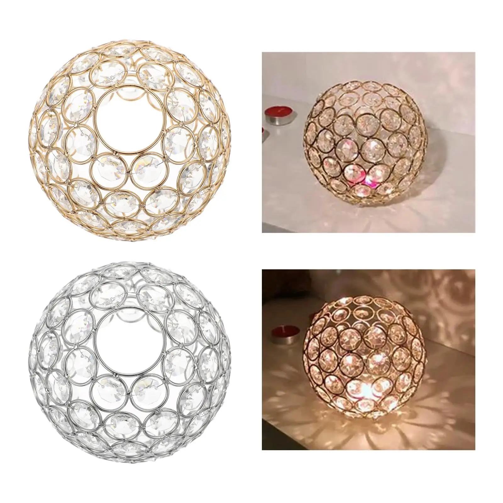 Crystal Globe Lampshade Only Universal Replacement Cover Luxury Gold Silver Beaded Sphere Shade for Table Ceiling Wall Light