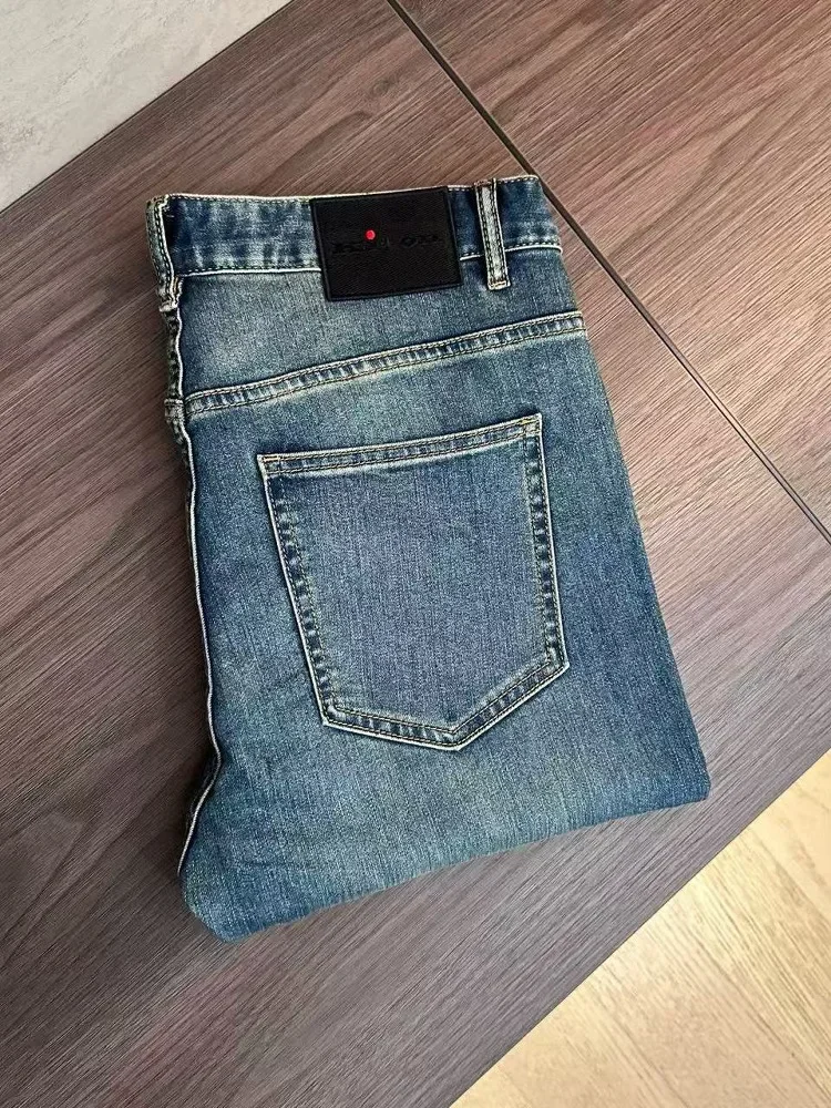 

Kiton весенне-летние новые повседневные модные джинсы в стиле старых денег, мужские простые облегающие брюки с маленькими ногами