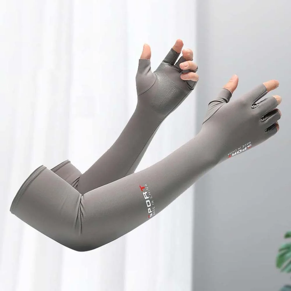 Thin Half Finger Ice Sleeves Sun Protection Two Fingers with Exposed Summer Long Arm Covers Sweat-absorption Breathable