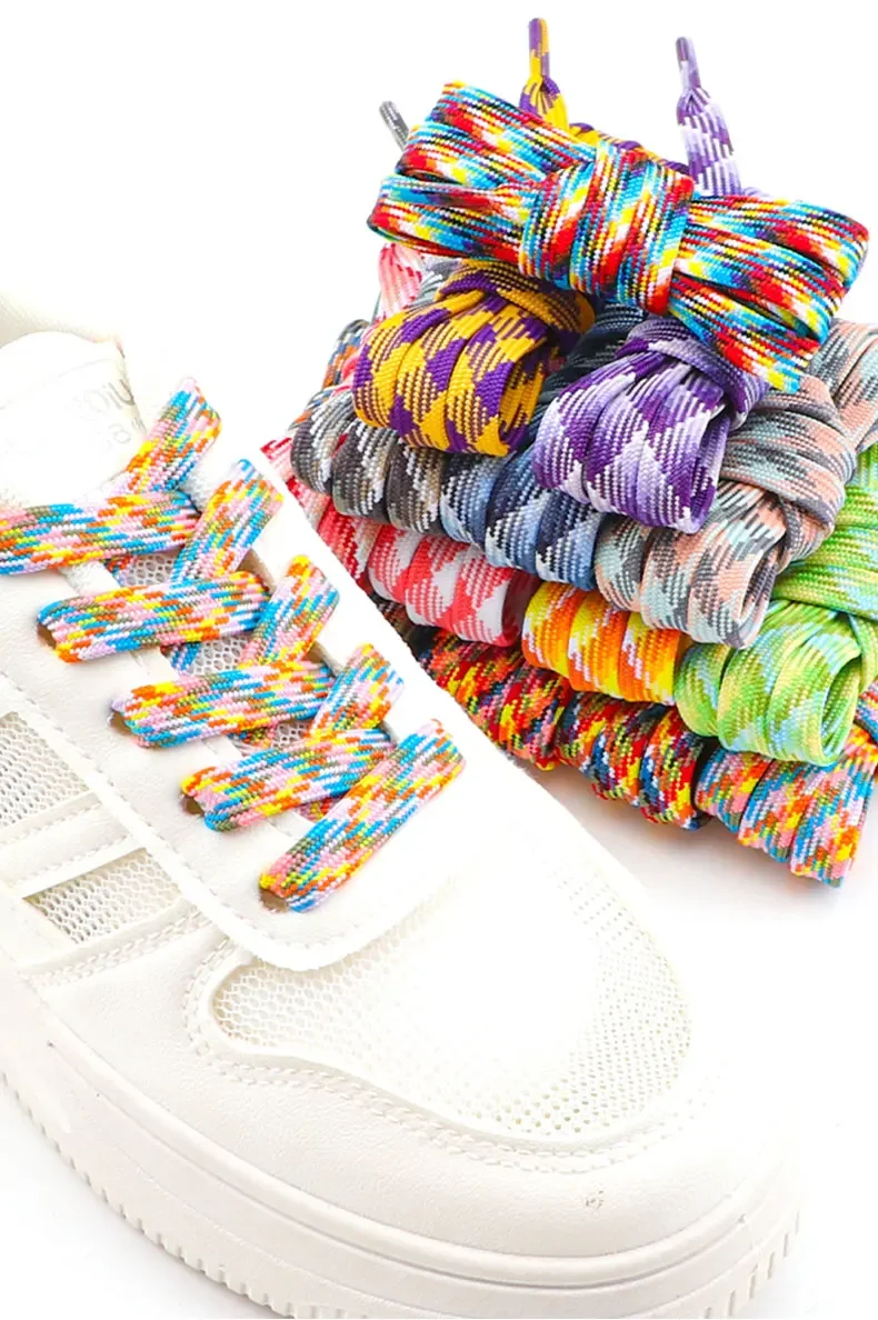 Flache Schnürsenkel für Sneaker, Regenbogen-Schnürsenkel, bunte, gestreifte Schnürsenkel für Damen und Herren, Breite 1 cm, Länge 100/120/140/160 cm, 1 Paar. – Detail 1