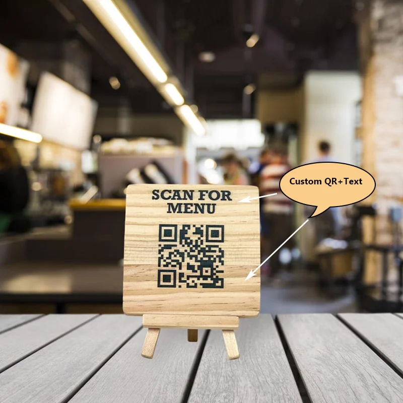 Trendy Durable Wooden QR Code Stand for Bar Menu Display Ideal as Clear Scan to Pay Sign for Daily Business Transactions