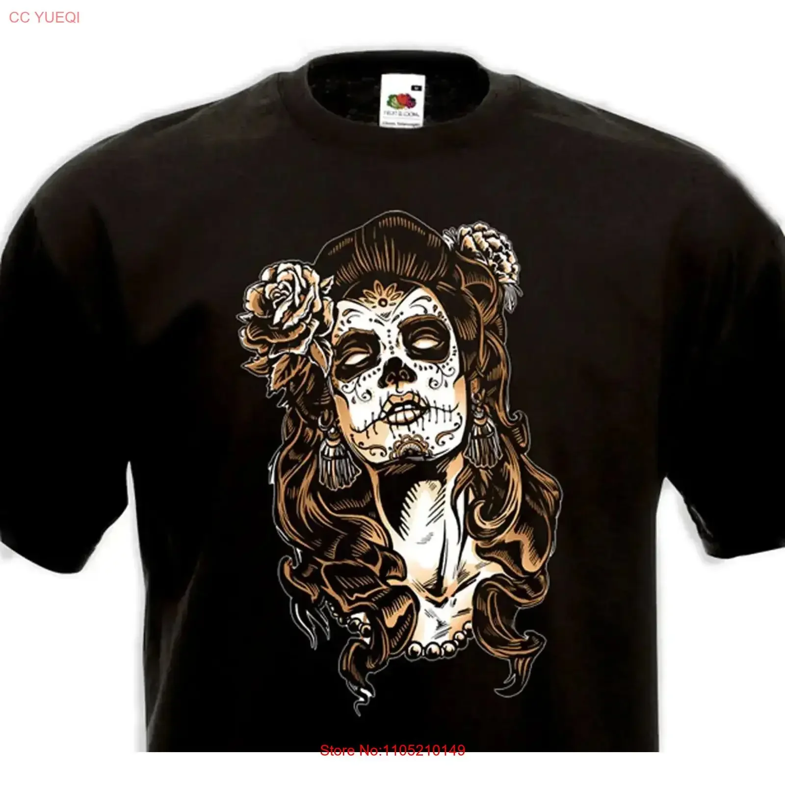 كاترينا الوشم المكسيك كالافارا دبوس حتى تي شيرت المكسيكي الموت رئيس خمر غسلها الشارع الشهير عادية تنوعا تنفس الرسم