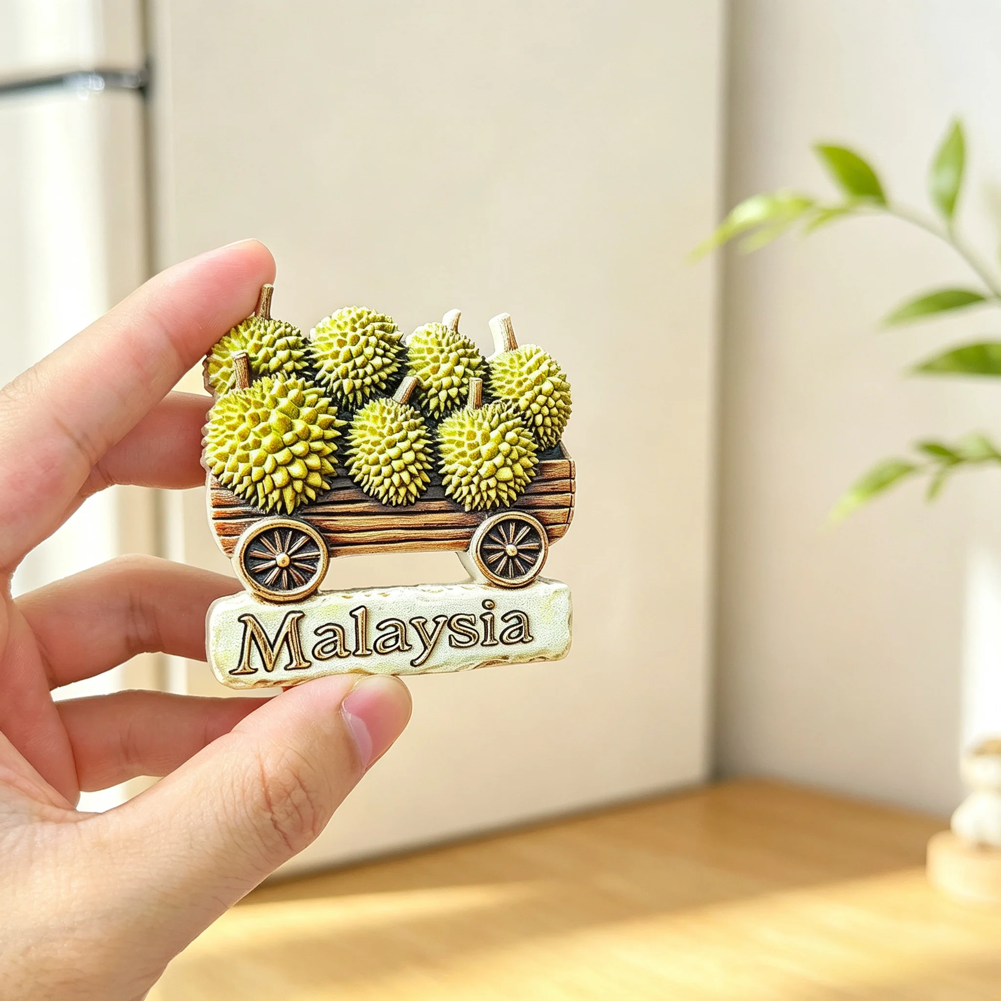 3D Resin Malaysia Durian Cart Fridge Magnet Travel Souvenir Refrigerator Sticker Home Kitchen Decor Gift