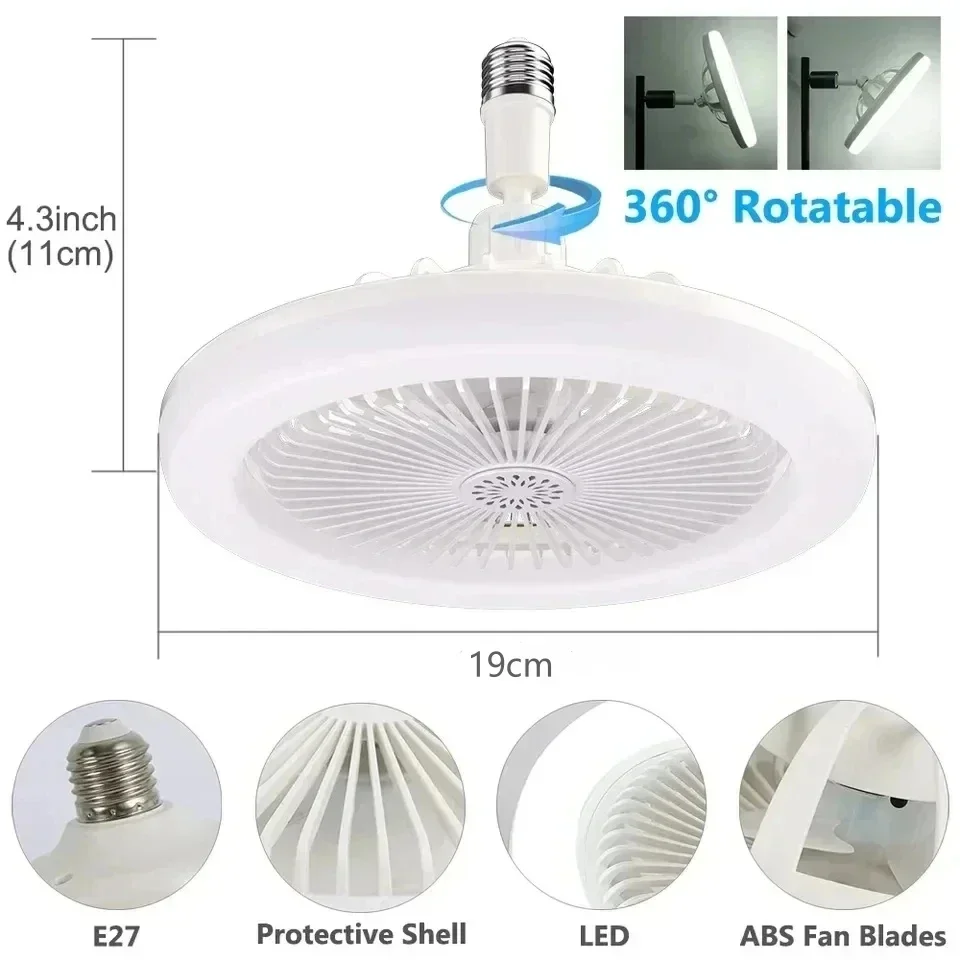 Ventilatore da soffitto girevole 3in1 con telecomando Lampada di illuminazione Convertitore E27 Base Base di illuminazione Camera da letto Soggiorno ﻿ Aromaterapia