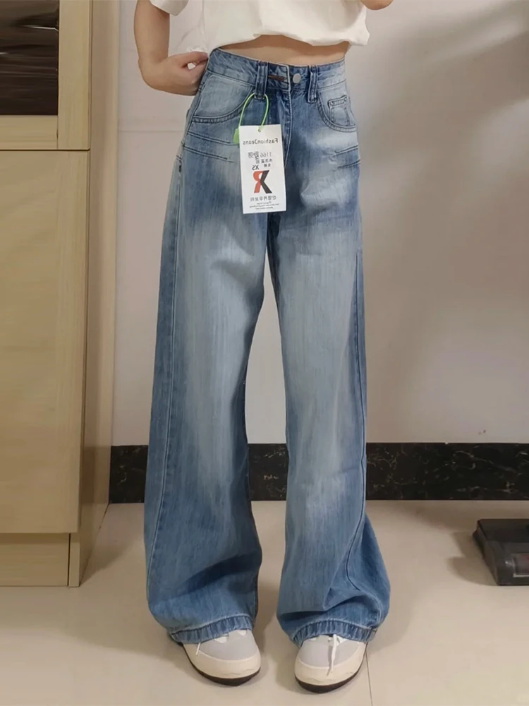 

plus Size Girls Jeans High Waist Straight Leg Wide Leg Pants Slimming Effect Spring Drapey Floor Length Trousers for Plump Girls