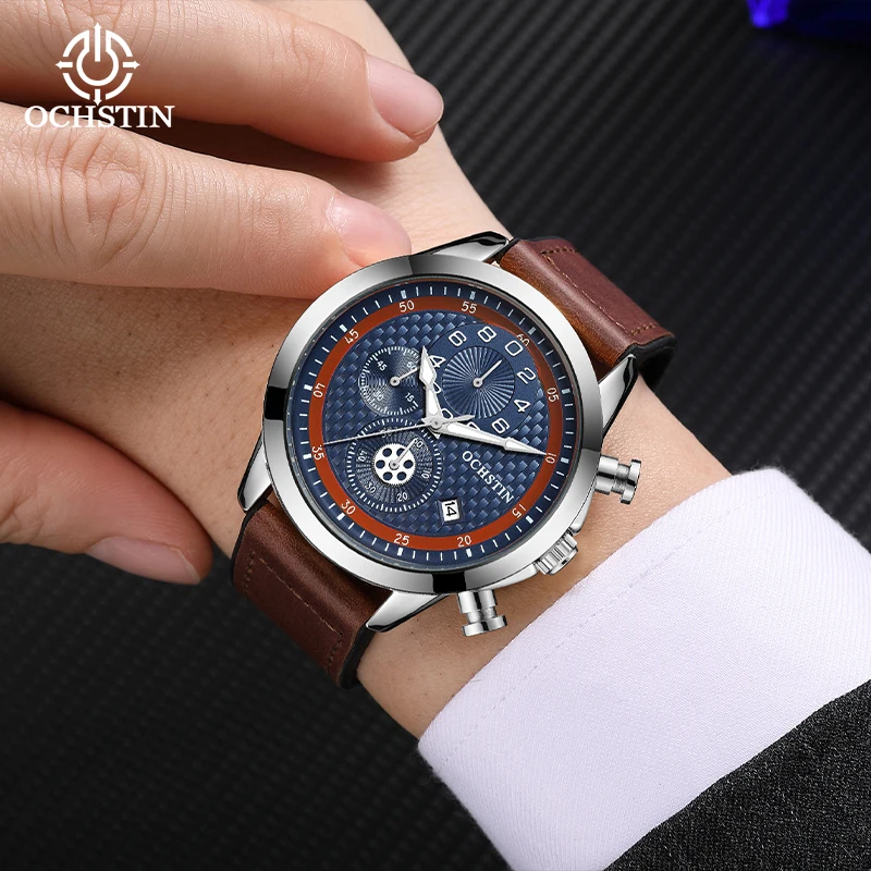 OCHSTIN رجل كوارتز حركة ساعات رجالية حزام مطاطي مقاوم للماء ساعة اليد الملاح سلسلة فاخرة مضيئة الأيدي على مدار الساعة