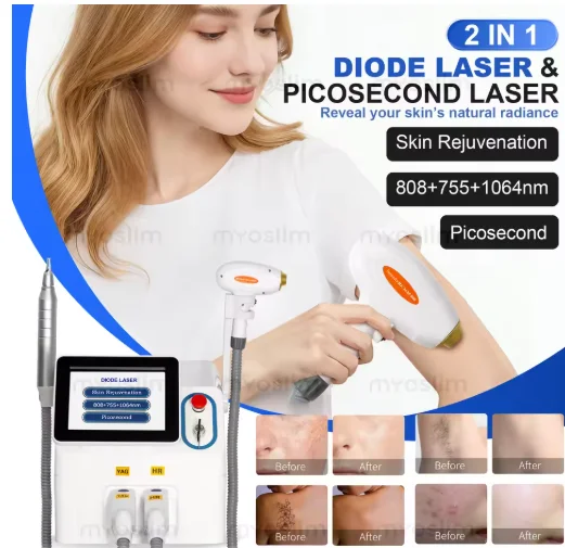 2 in 1 808nm Laser Machine Professional Picosecond Tattoo Removal Permanent Hair Removal 808 Diode Hair Removal Beauty Machine