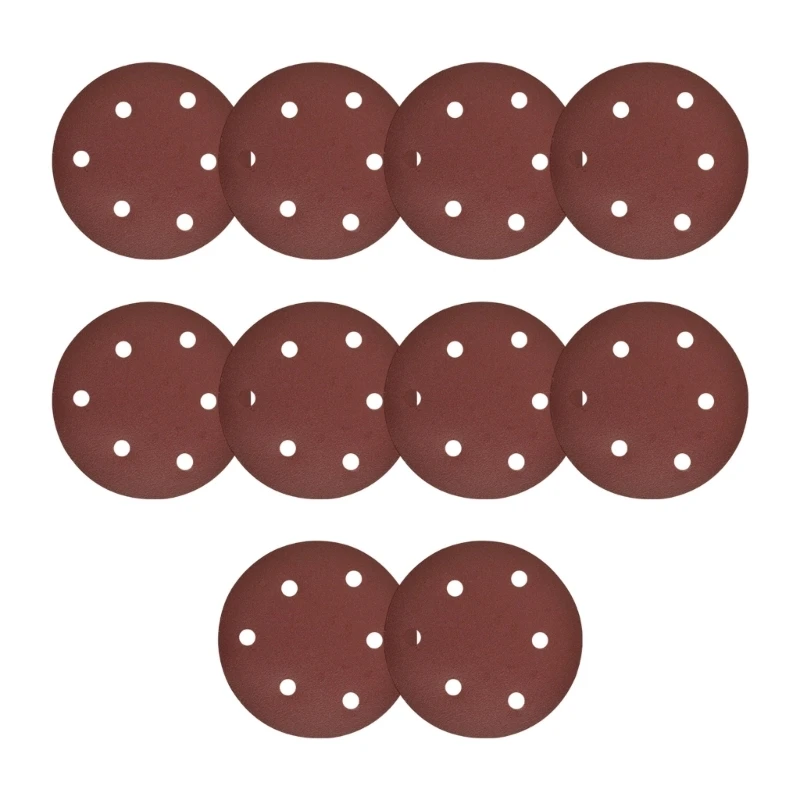  10Pieces 5Inch 6 Hole Abrasive Sanding Discs With Hook Loop Backing Sandpaper For DIY Crafts And Renovation