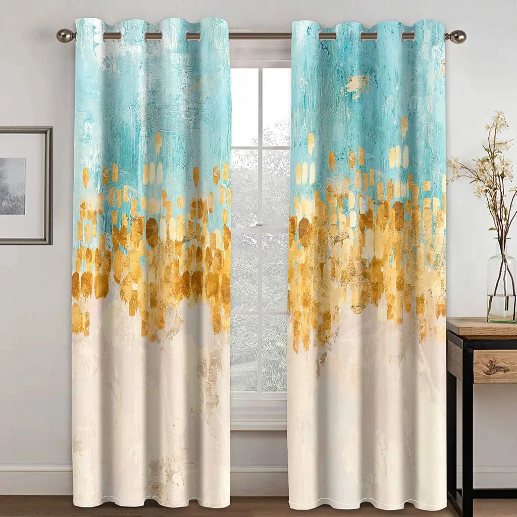 3D Curtains Golden Flowering Ironwood 2 Side Painted Wall Curtain Living Room Bedroom Kitchen Balcony Window Decoration Curtains