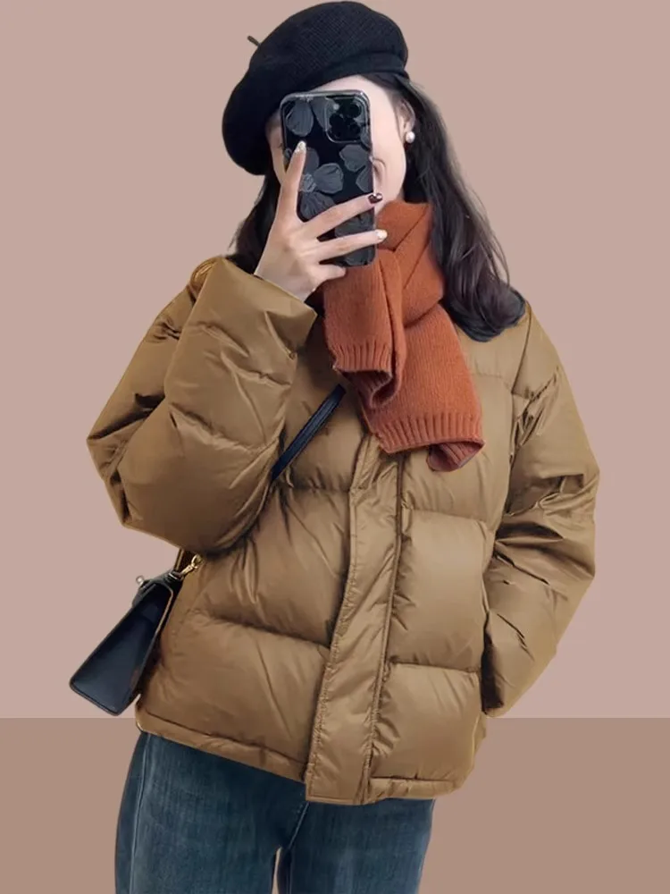 

Женская зимняя утепленная куртка-пуховик из хлопка, теплая, с изоляцией, короткая верхняя одежда в корейском стиле, свободный крой, длинный рукав