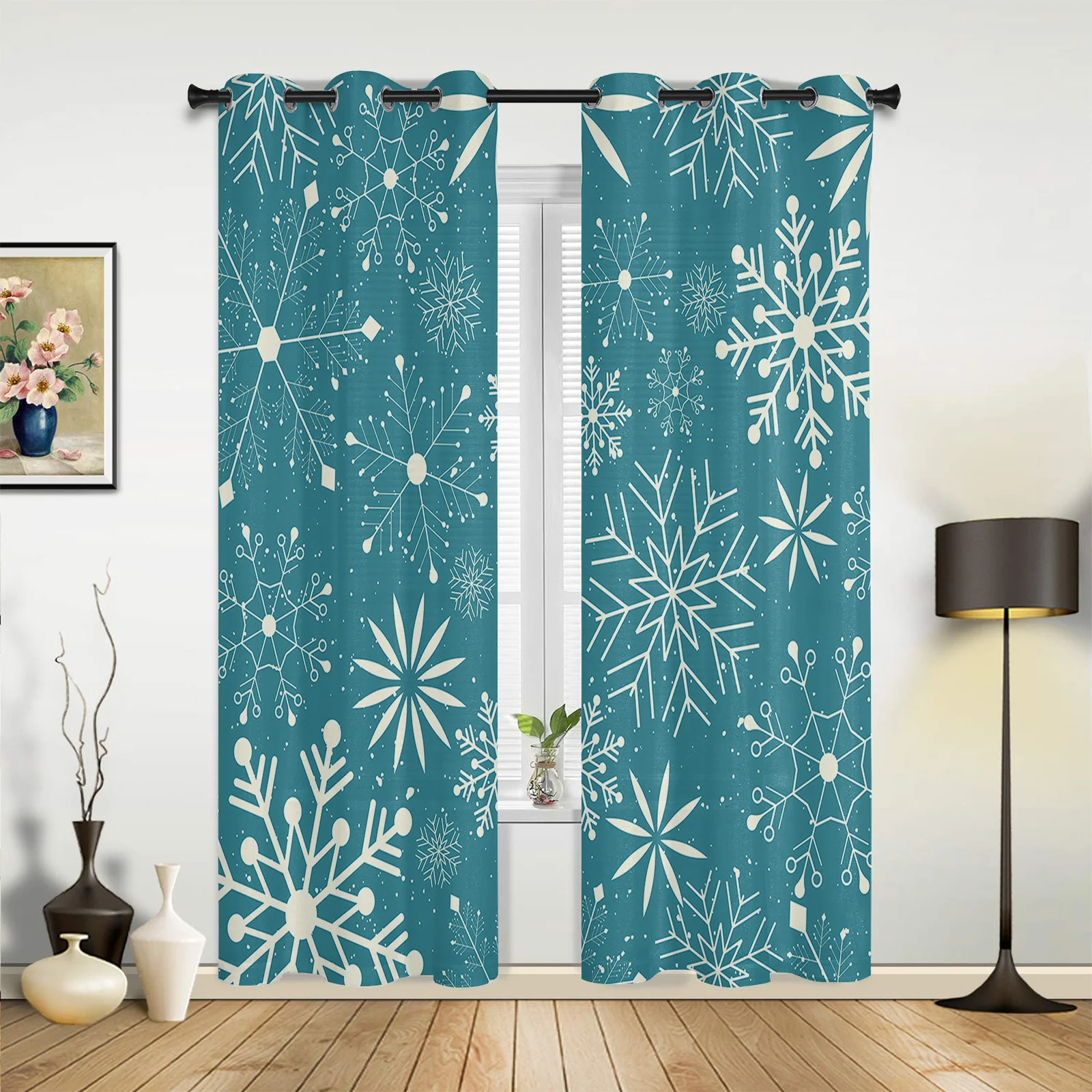 

Snowflake Pattern Fresh Window Curtains for Bedroom Festival Made Finished Drapes Livingroom Window Treatments Panels