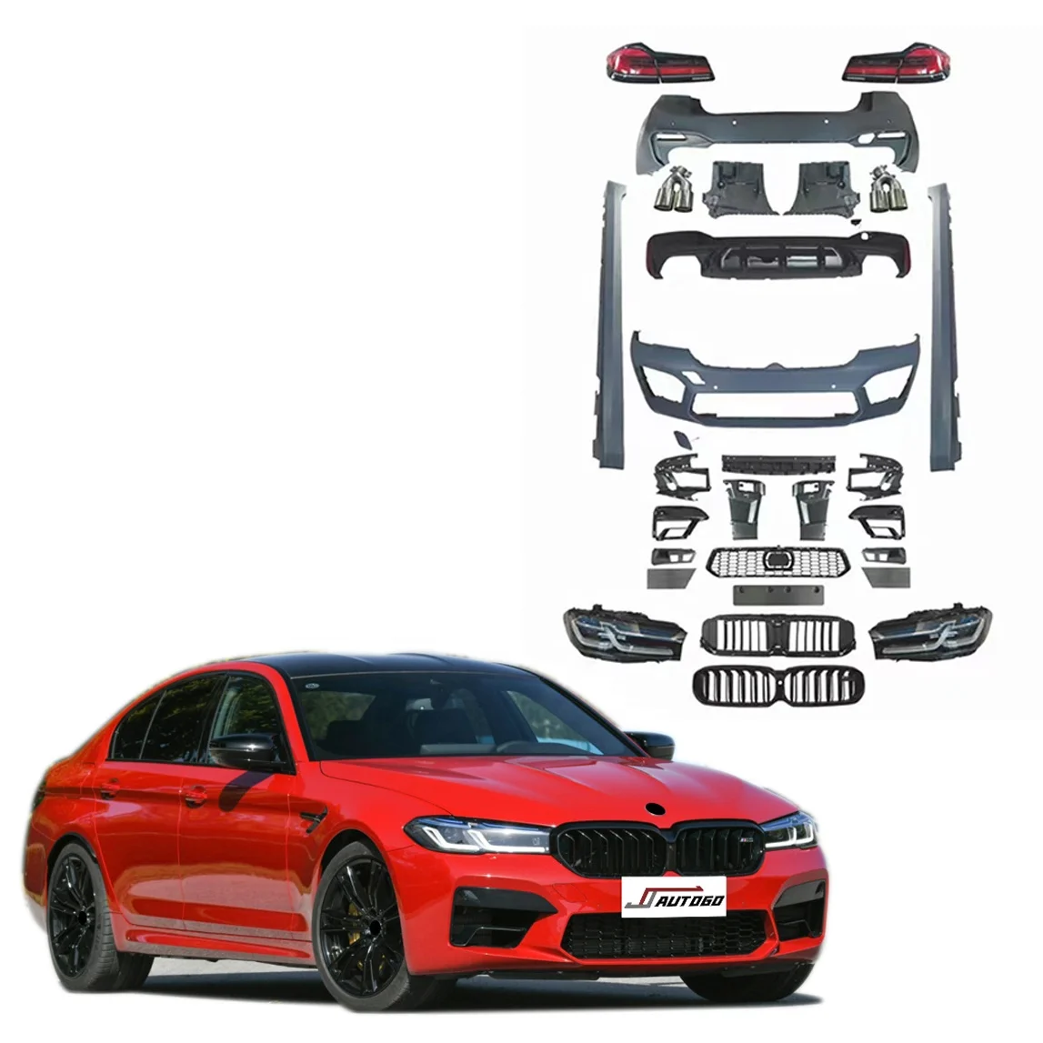 Modification Conversion Body Kit for BMWs 5 Series G30 18-20 Update to M5 21+ Style Front+Rear Bumper+Grille+Side Skirt
