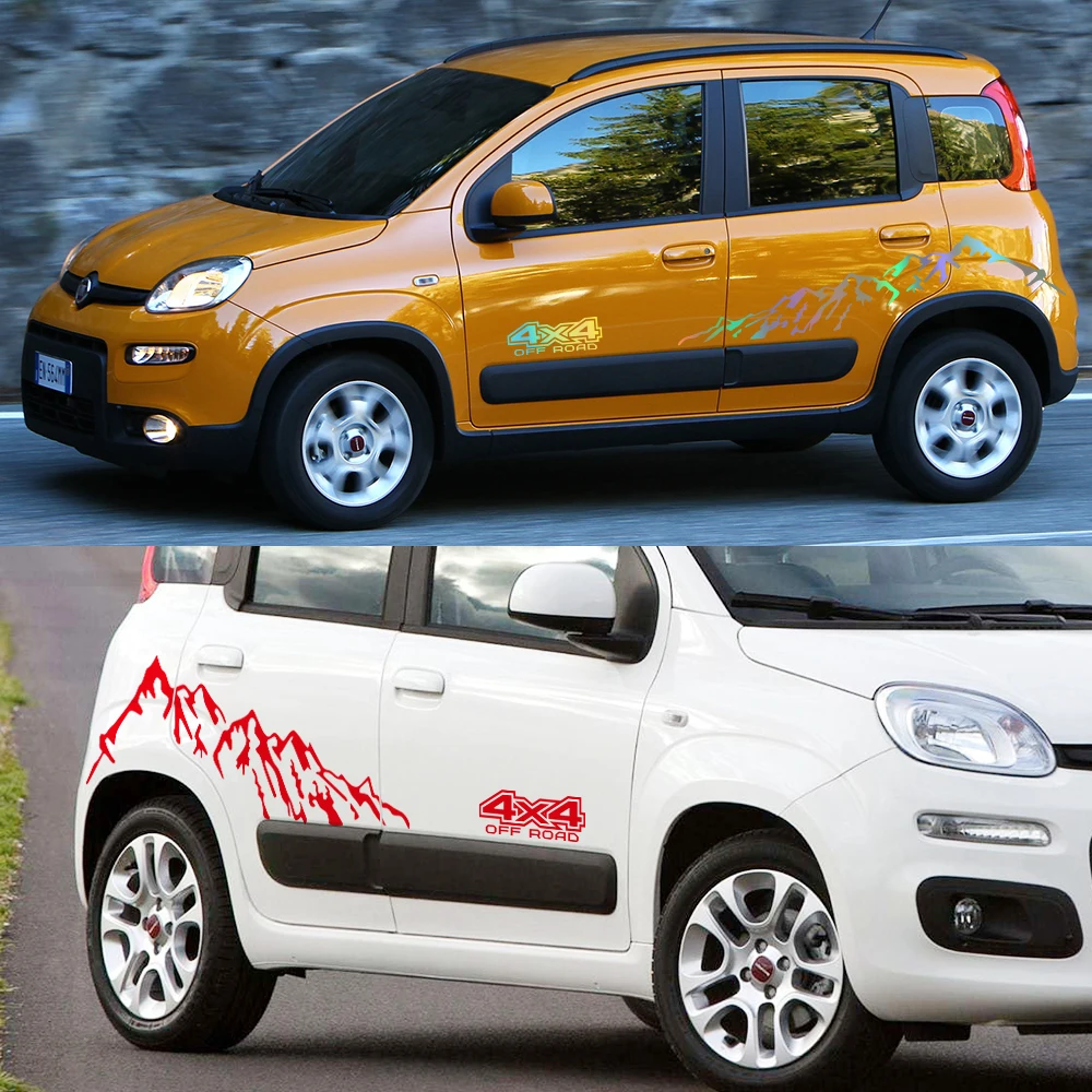 For Fiat Panda MK3 1 2 3 4x4 169 141 312 319 750 Car Side Stickers 4x4OffRoad Mountain Style Auto Accessories Vinyl Decor Decals