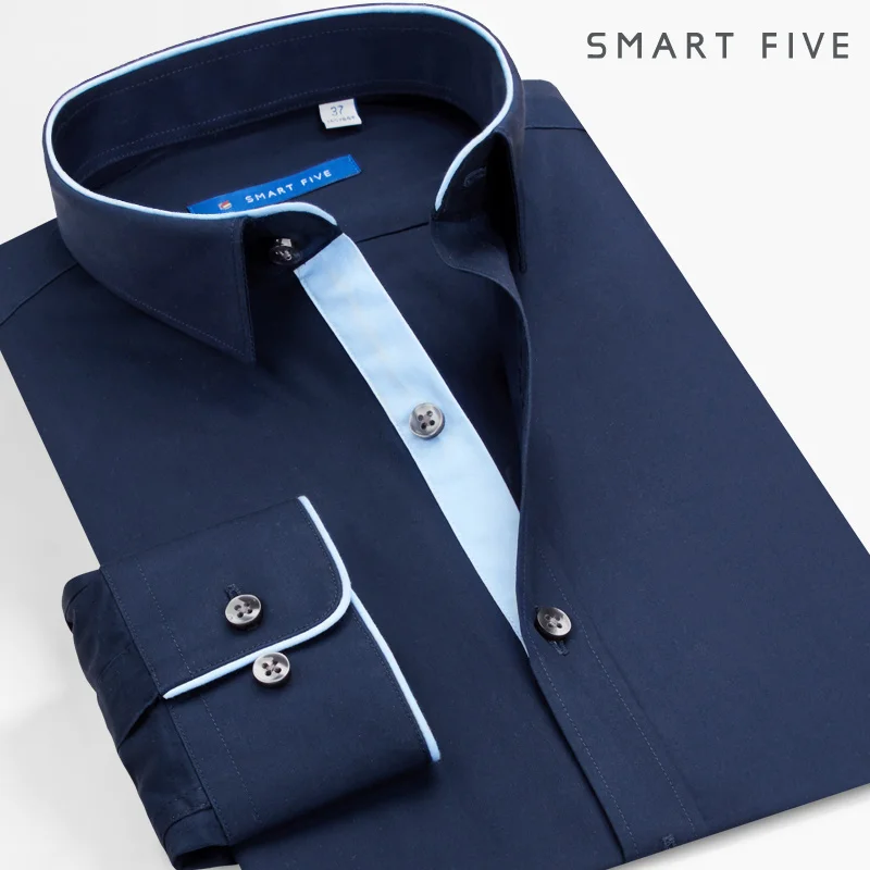 Smart Five Men's Dress Shirts High Quality Long Sleeve Slim Fit White Men Brand Male Clothing 2024 New Business office