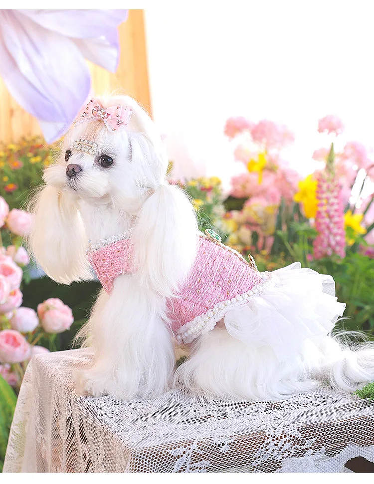 

Pink Fall/Winter Woolen Fabric Pet Dress Thick Little Dogs Princess Style Puffy Skirt