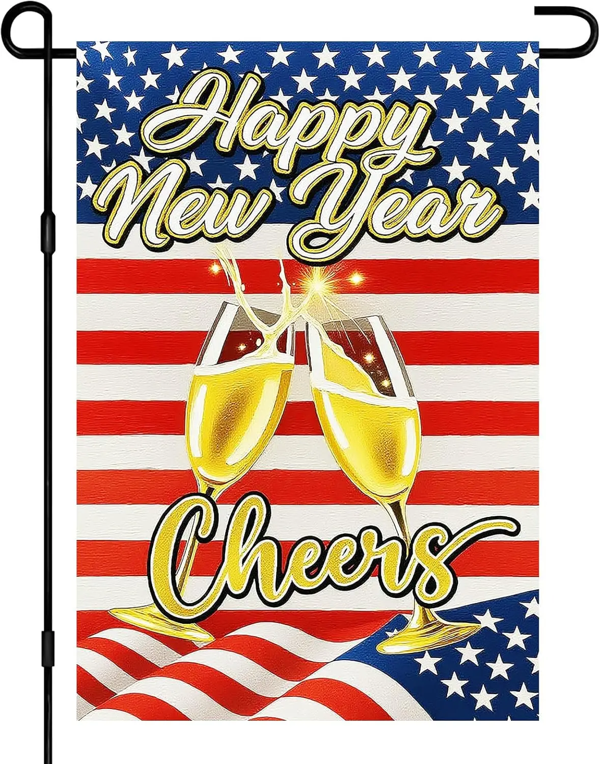 Happy New Year Garden Flag 12x18 Inch American Flag Celebration Winter Holiday Yard Decor Seasonal Banner Outdoor Cheers Law PPM