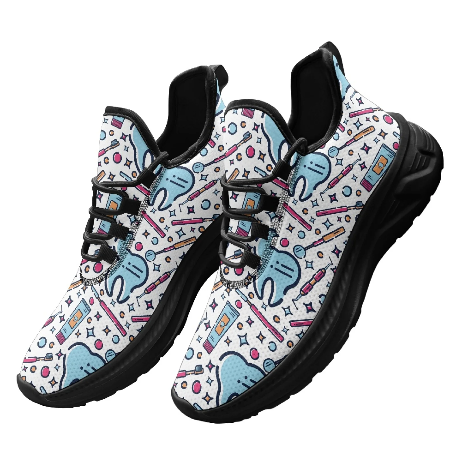PENSTROLL Dental Tools Pattern Cushioned Casual Shoes for Men Walking Workout, Lace Up Low Top Hiking Shoe