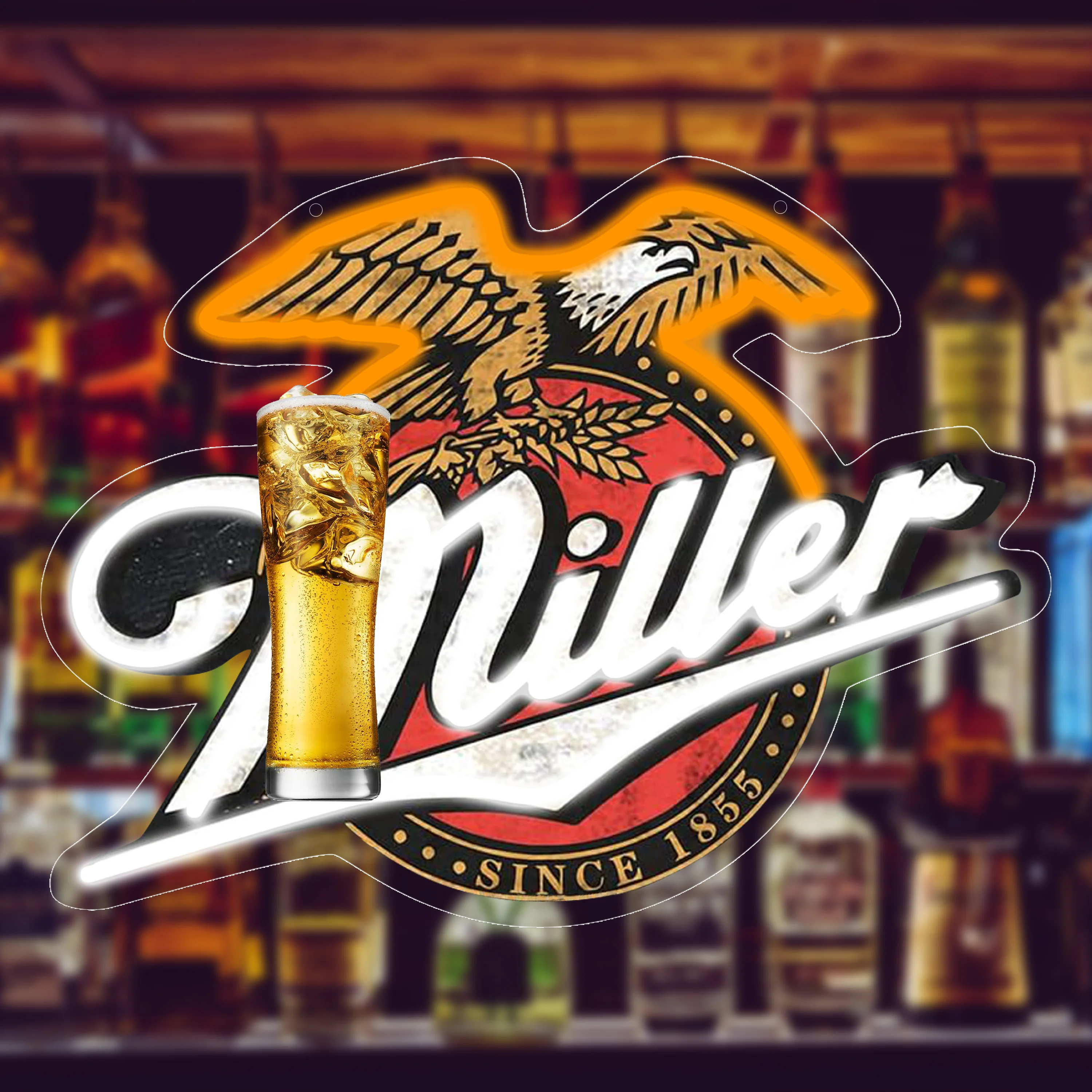 قطعة واحدة من لافتة شريط النيون Millers Lite للحانات المنزلية وفتحات الرجل - نيون البيرة الأصلي، الهدية النهائية لمحبي البيرة