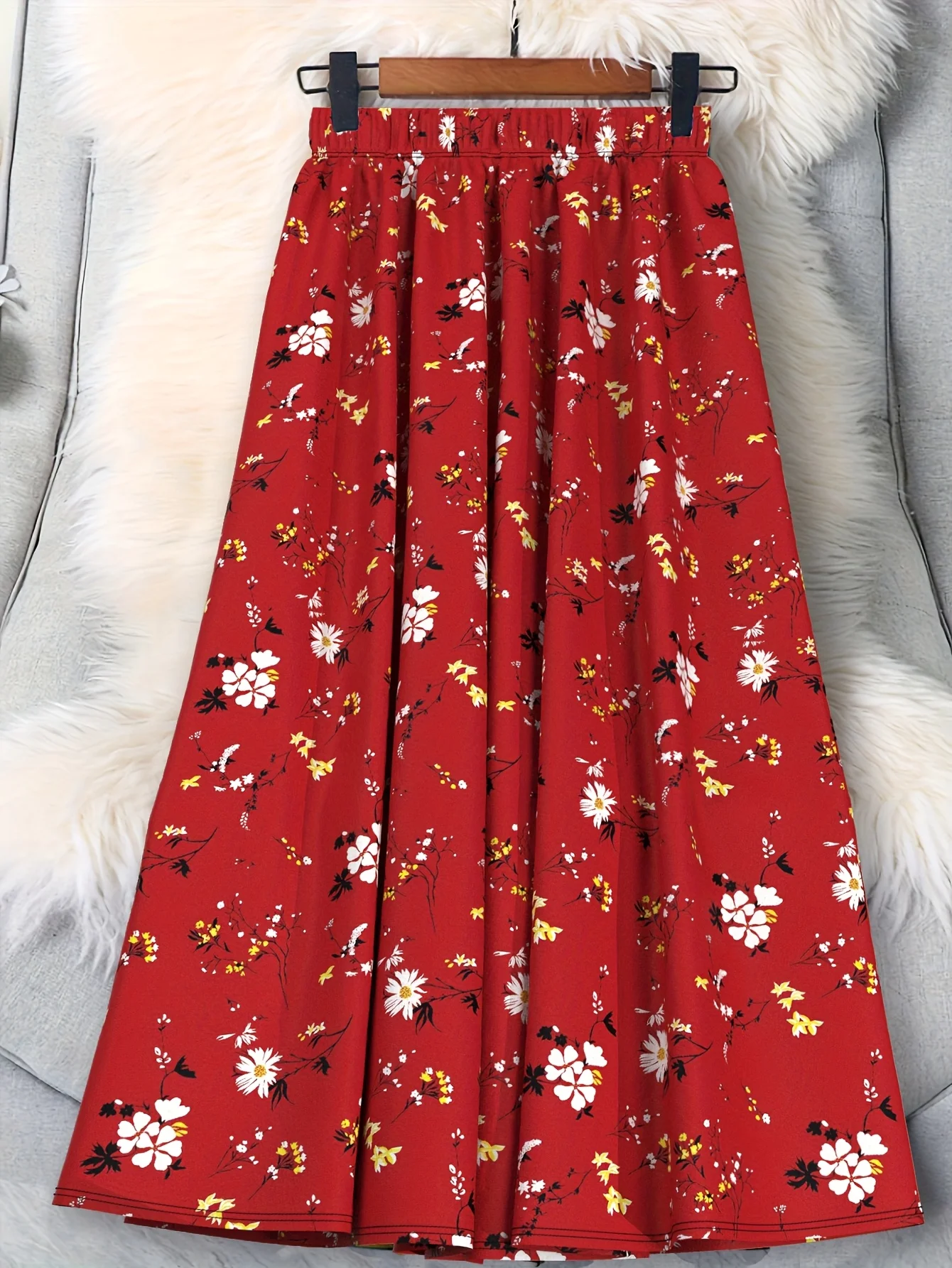 Luxy Trio Women'S Plus Size Floral Print A-Line Midi Skirt Flower Design, Flowy Vacation Style for All Seasons, Flowy Skirt