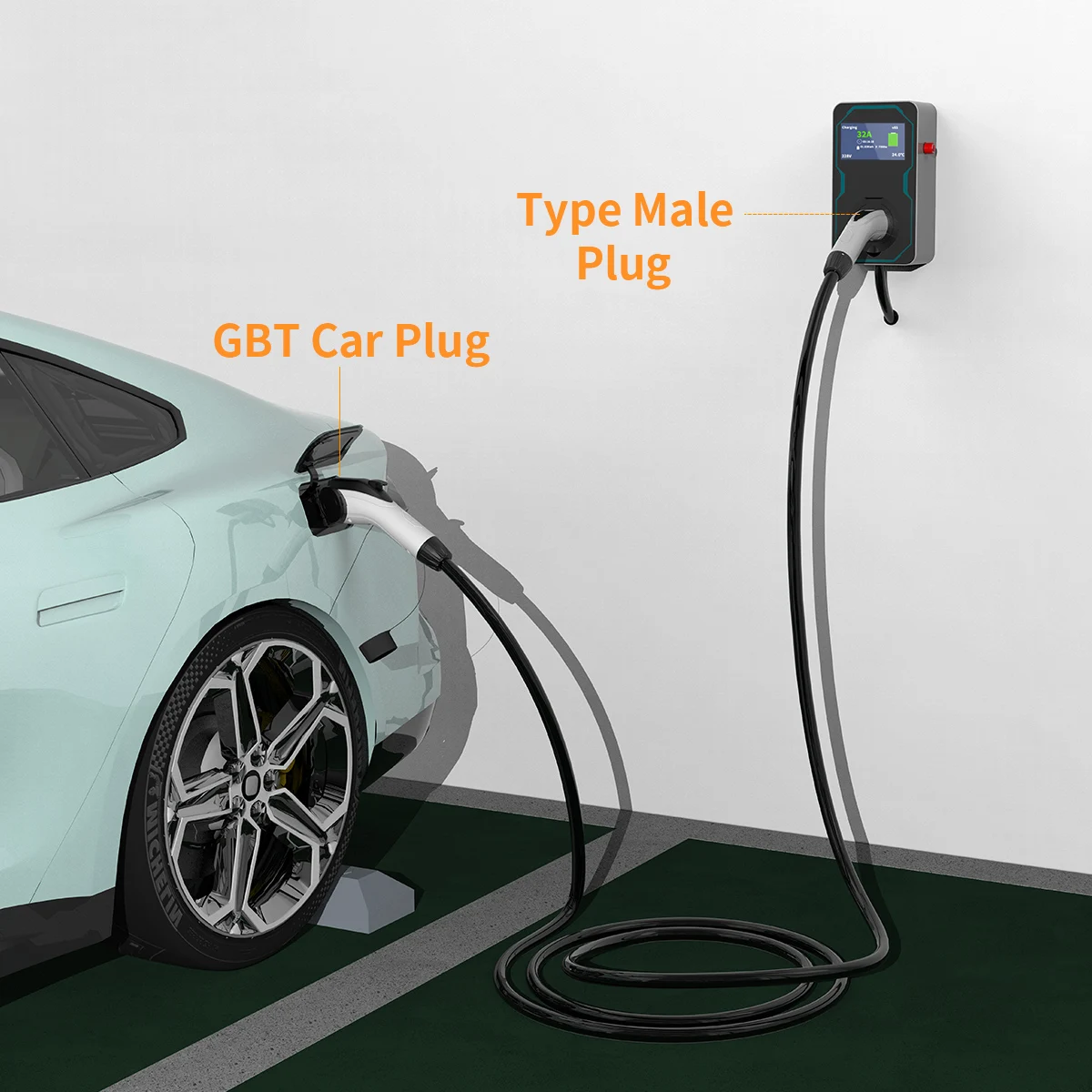 WUFEN 16A/32A 3.5/7/11/22kW نوع 2 إلى GBT كابل شحن محمول IEC 62196-2 شاحن للمركبات الكهربائية محطة عامة للسيارات