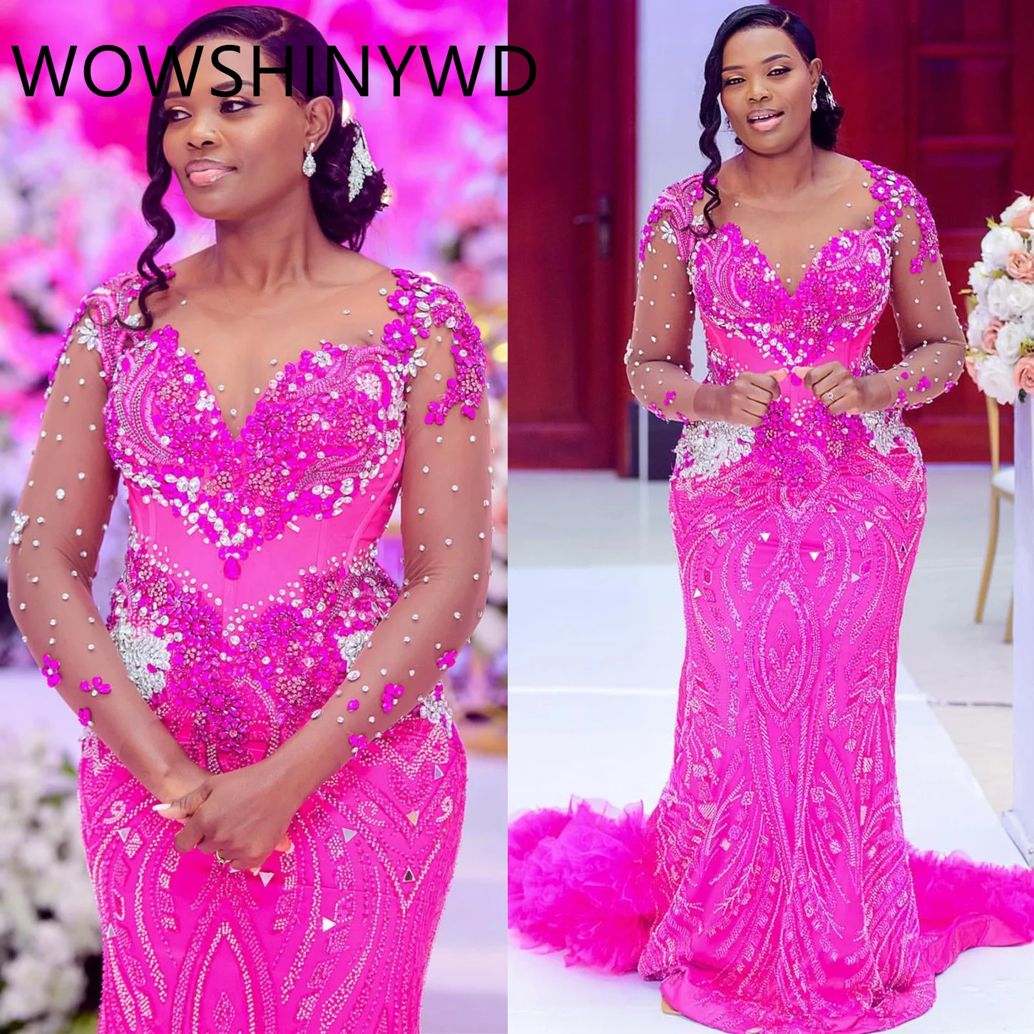 2024 Aso Ebi Fuchsia Mermaid Prom Dresses Crystals Beaded Evening Formal Party Second Engagement Birthday Gowns Dresses ZJ145