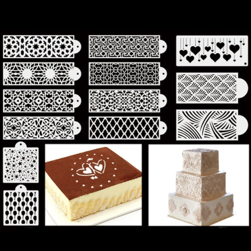 13pcs Cute Cake Edge Totem Stencils DIY Layering Wall Scrapbook Coloring Embossing Album Decoration Paper Card Painting Template