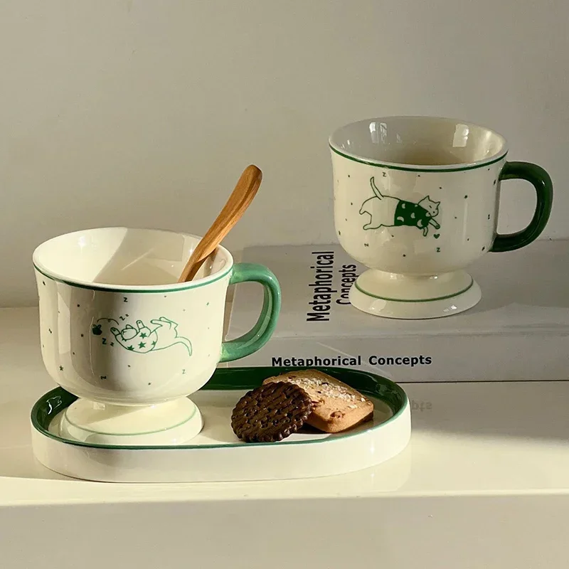 Cute Ceramic Tall Mug Cat Pattern Coffee Cups Household Drinking Utensil Accessories Cute Ceramic Cup High Quality Design Mug