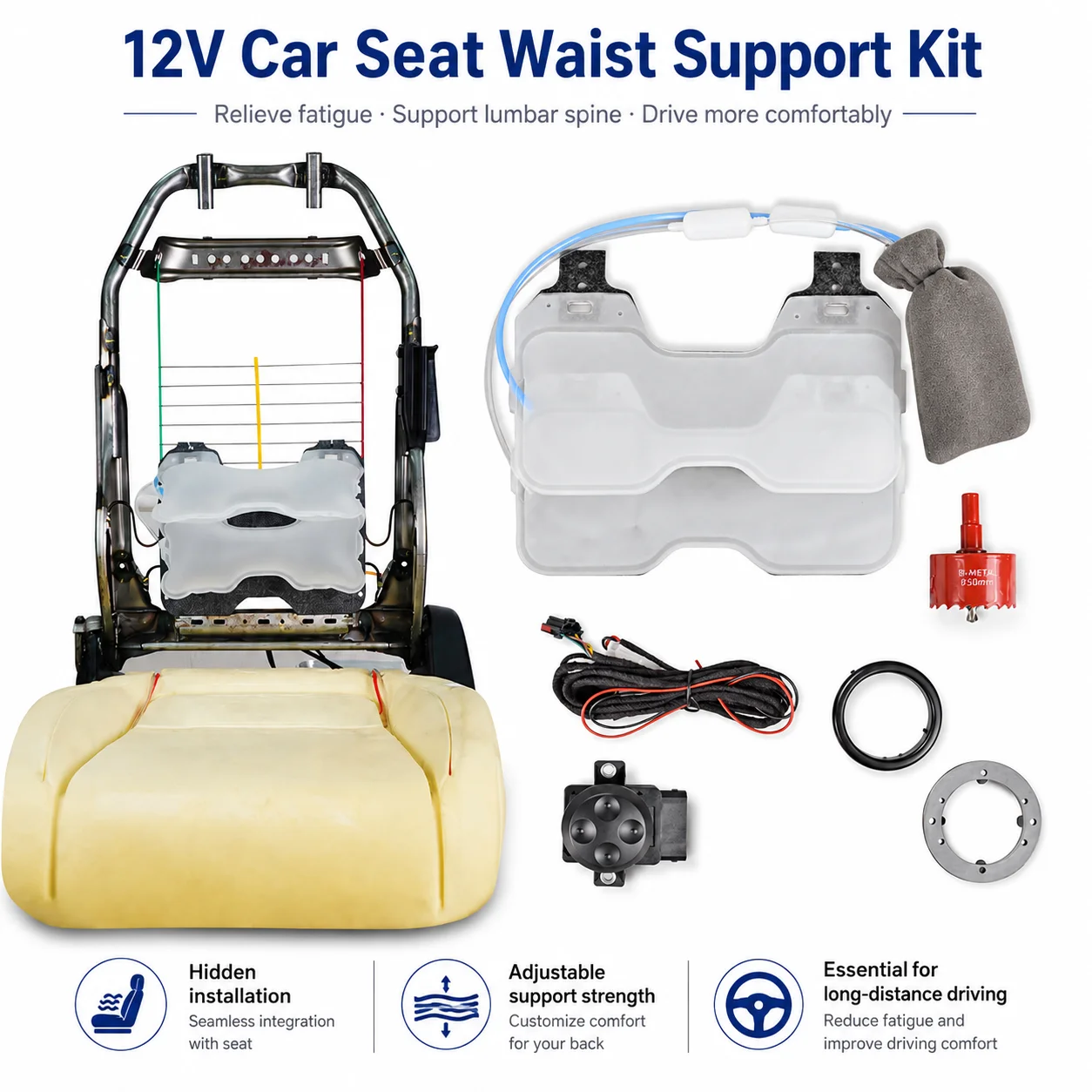 

12vSafety seat waist support kit 2 TPUs airbags 4-way adjustment switch included Suitable for car seats Electric seats