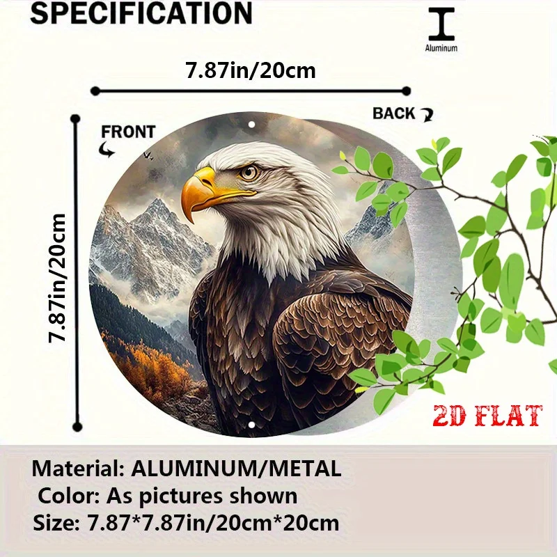 1pc Mountainales Eagle Round Metal Wall Art - Bald Eagle in Flight with Snow-Capped Mountains - Rustic Modern Decor - Heavy-Duty