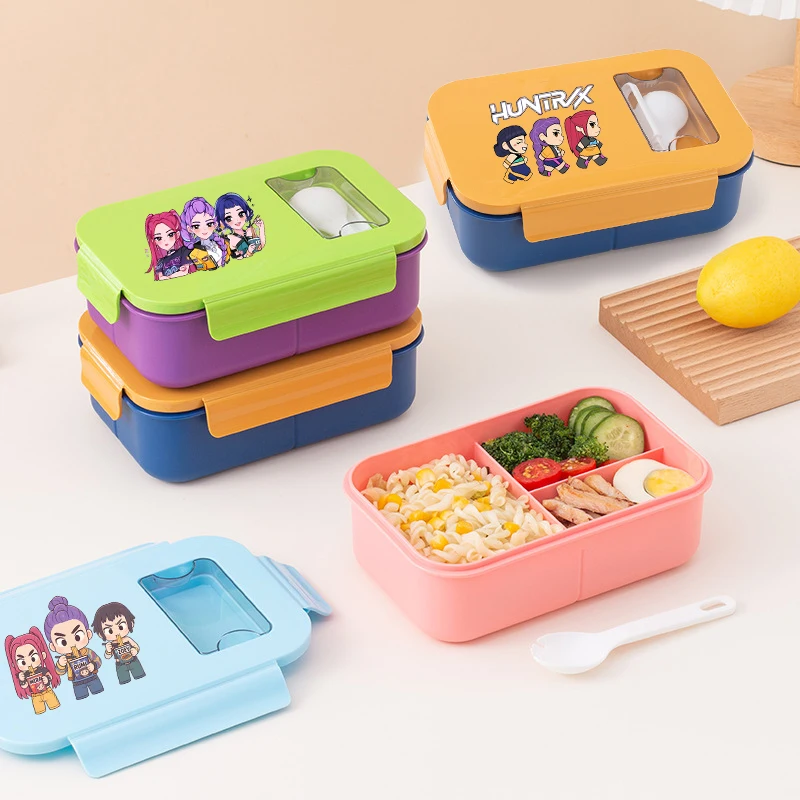 

KPop Demons Hunterss Lunch Box with Spoon Boy Girl Kawaii Anime Dinner Pail Large Capacity Sealed Bento Boxes Picnic Fruit Box