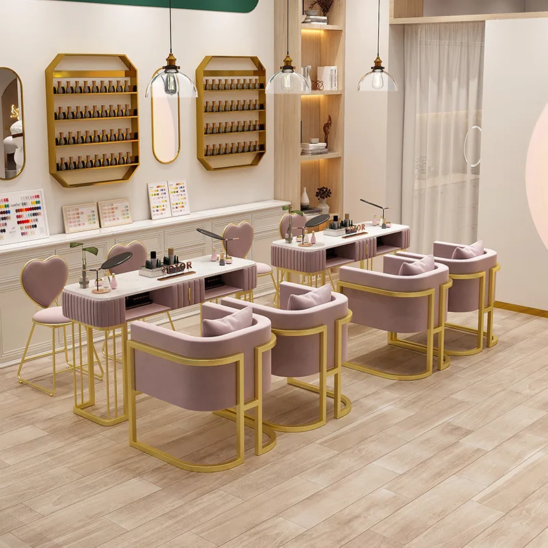 Nordic Light Luxury Nail Table, Single or Double Layered Manicure Table, Simple Modern Nail Table and Chair Set Combination