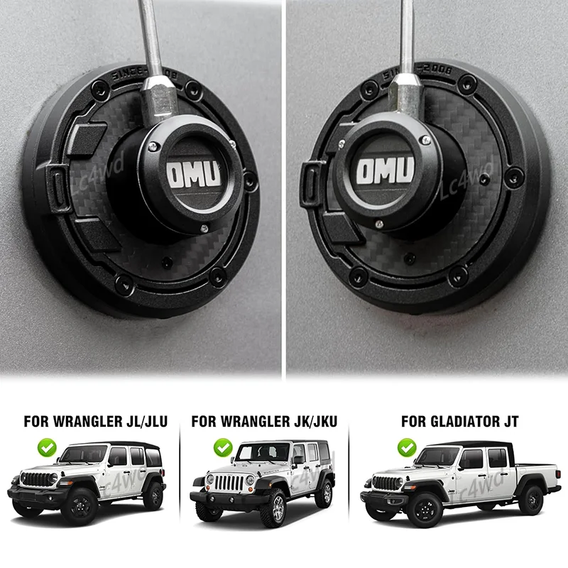 LC4WD 4x4 الملحقات الخارجية الألومنيوم وألياف الكربون الجافة OMU سلسلة هوائي قاعدة غطاء ل 2007-2025 جيب رانجلر JK JL JT #1