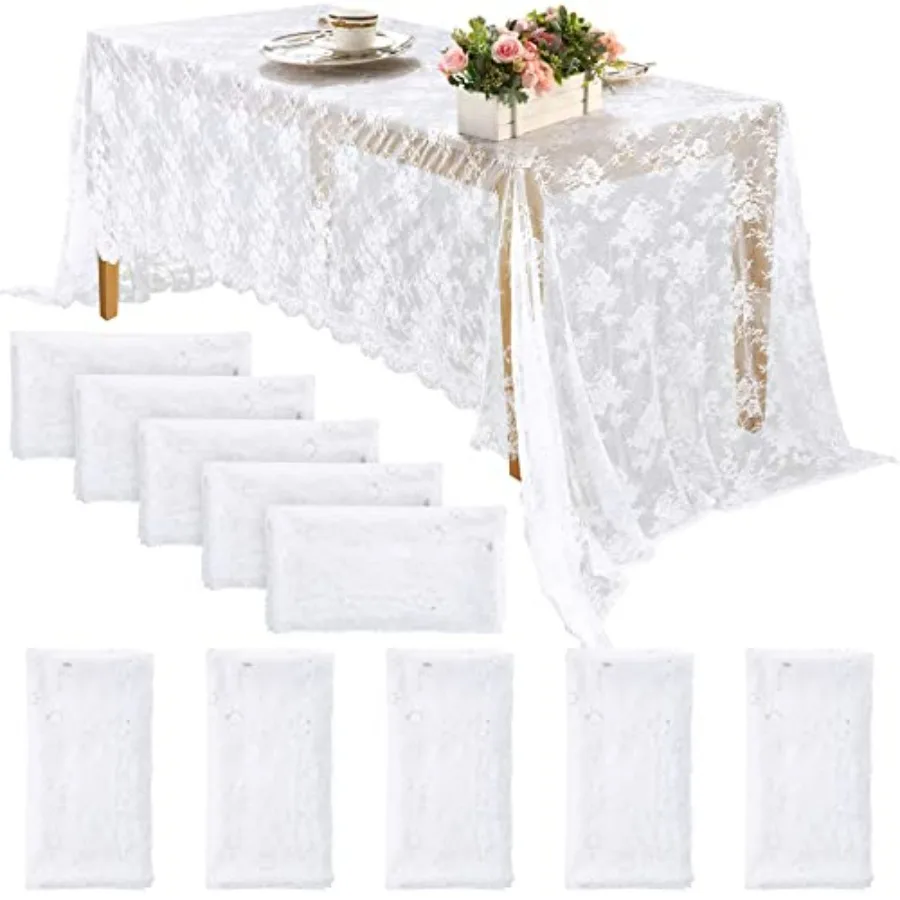 

10 Pcs Lace Tablecloth Rectangular 60 x 120 Inch Wedding Rustic Tablecloth Overlay Rose Vintage Embroidered Wedding Reception P