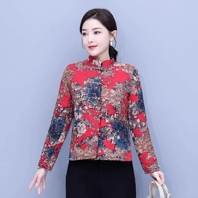 

Mid Aged And Elderly Mothers' Clothing 2023 Autumn Winter Ethnic Style Retro Printed Cotton Linen Thickened Quilted Jacket Z3934