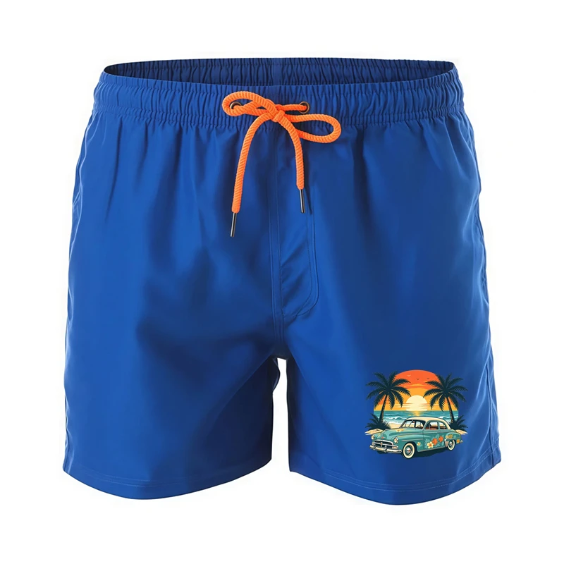 

Men's Quick Dry Beach Shorts Summer Tropical Print Vintage Car Retro Style Swim Trunks Holiday Vacation Board Shorts