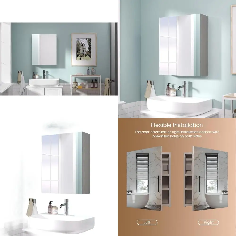 

Grey 20x16 Inch Bathroom Wall-Mounted Medicine Cabinet with Adjustable Shelves and 1 Door (Assembly Required)