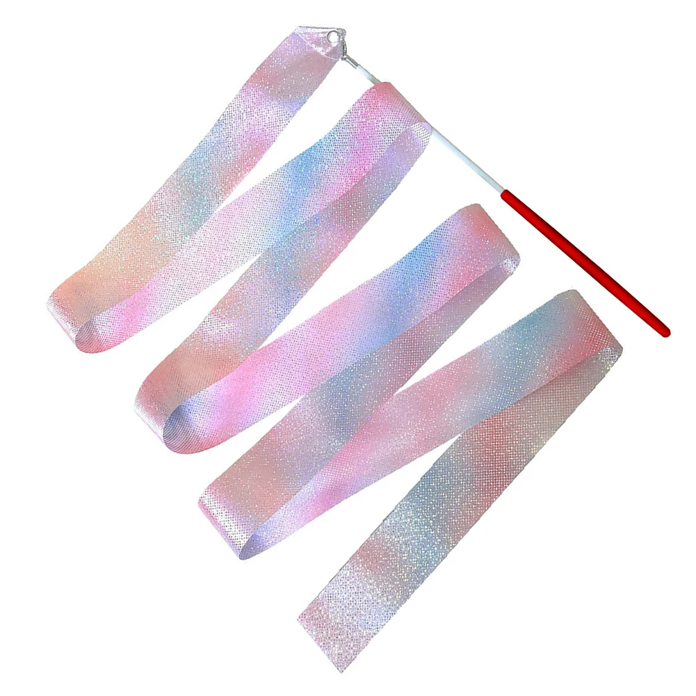 2M/4M Ballet Dance Ribbon Gradient Colour Art Gymnastics Streamer Twirling Rod Rainbow Stick Gym Ribbons Kids Toys