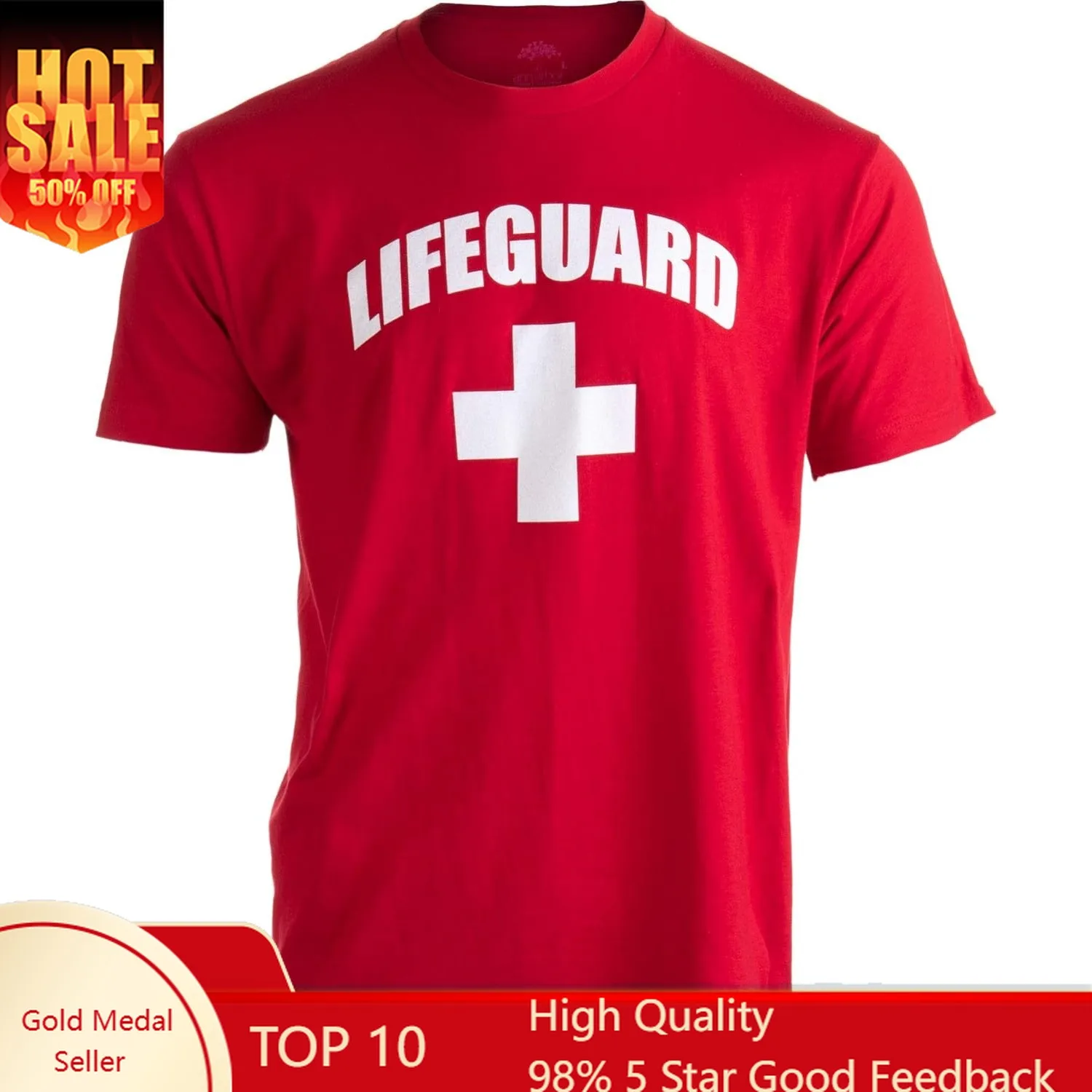 Ann Arbor T-shirt Co. Lifeguard - Red Lifeguarding Unisex Uniform Costume Life Guard T-Shirt for Men Women