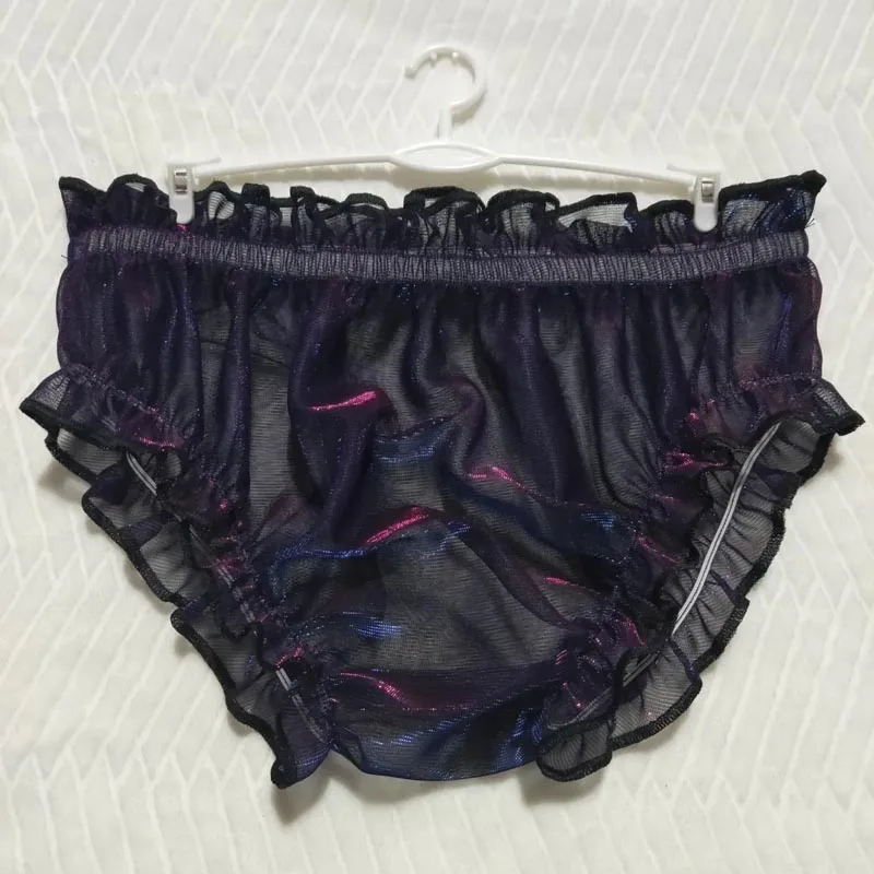 

Man Sexy Sheer Laser Colorful Holographic Briefs Women Ruffles Mesh See Through Panties Couple Erotic Panty Party Costumes BF