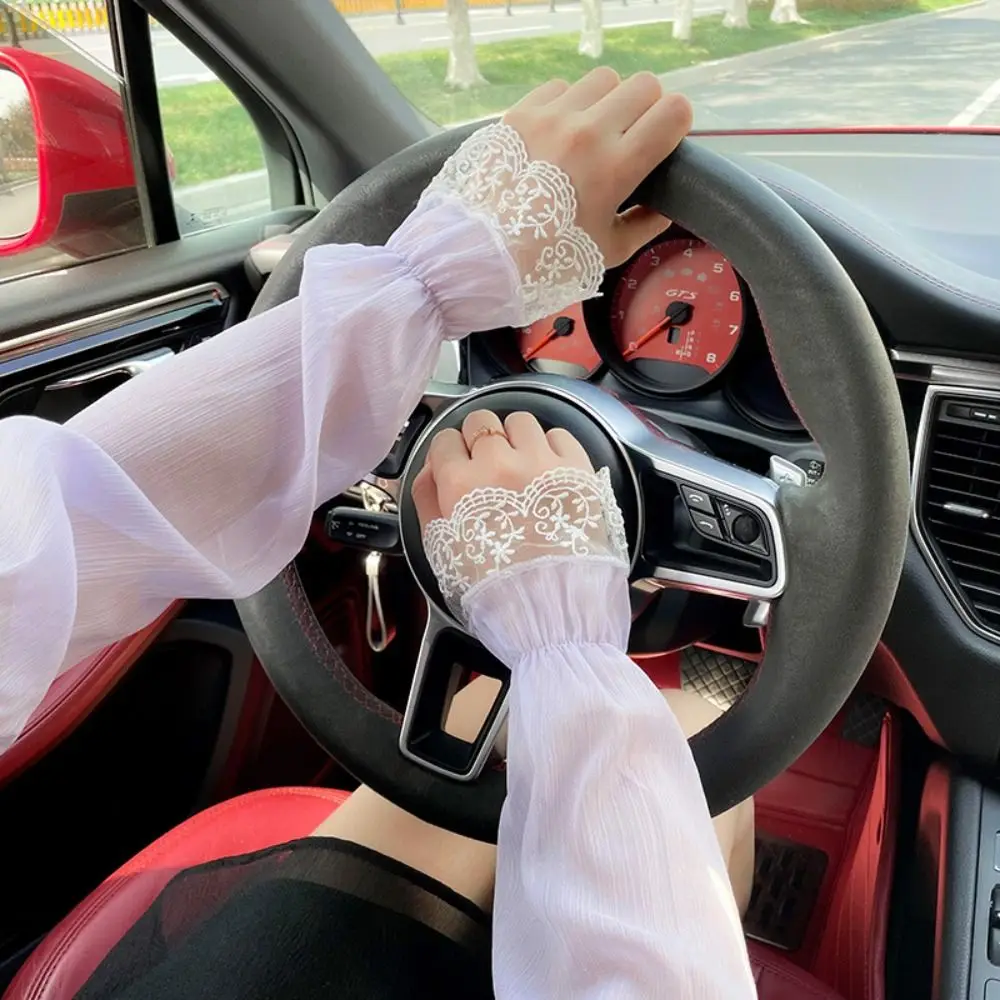 الحلو الشمس حماية الدانتيل الأكمام أصابع البوليستر طويلة أكمام أذرع تبريد تنفس اليد الأكمام الصيف غطاء للذراع القيادة