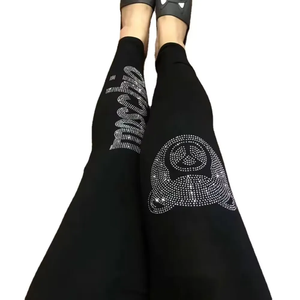 50-100kg autunno inverno Leggings con diamanti donna Sexy moda collant lucidi leggins con strass sottili femminili pantaloni collant caldi da donna