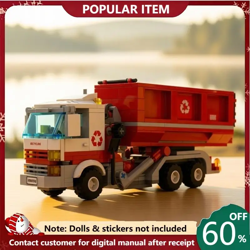 348PCS MOC City Roll Off Recycle Garbage Truck Building Blocks Urban Sanitation Vehicle Model DIY Assembly Bricks Desktop Toy