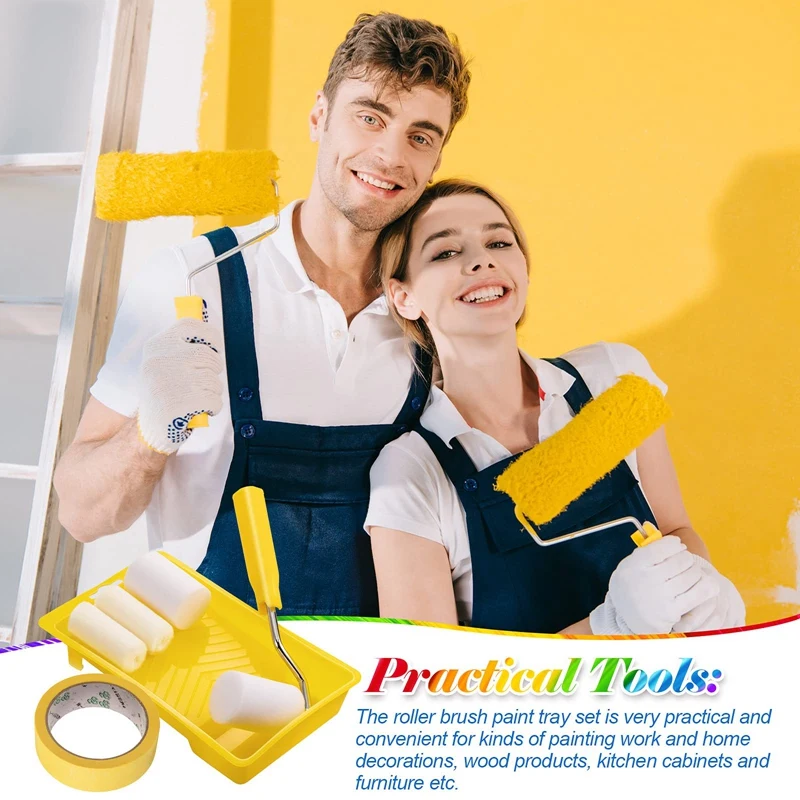 7Pcs Mini Foam Paint Roller Tray Set 2 Inch Small Roller Paint Brush Foam Paint Roller Kit