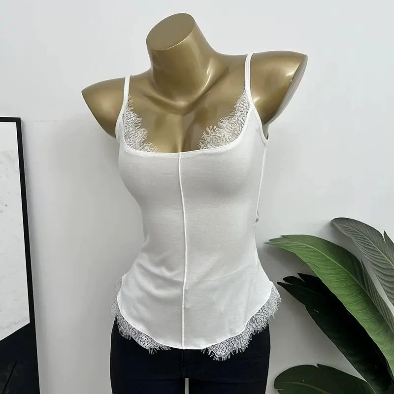 

Women S Lace Trim Cami Tops Sleeveless Spaghetti Strap Slim Fit Vest Crop Tops Button Down Camisole Streetwear Sweet