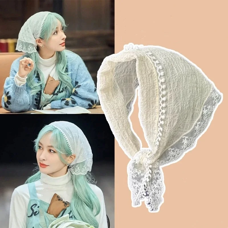 

FANYIN French Lace Geometric Triangular Headscarf for Women Summer Breathable Headband Fashionable Versatile Hair Accessories