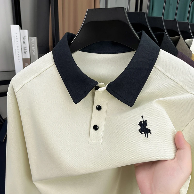 

High end fashion long sleeve polo shirt luxury brand horse riding Paul embroidery lapel T-shirt autumn Korean casual men's wear