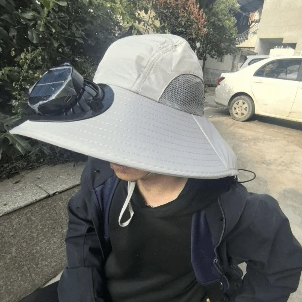 Breathable Solar Fan Hat Strong Wind Wide Brim Summer Fan Visor Cap Lightweight UV Protection Sun Hat with Fan Beach